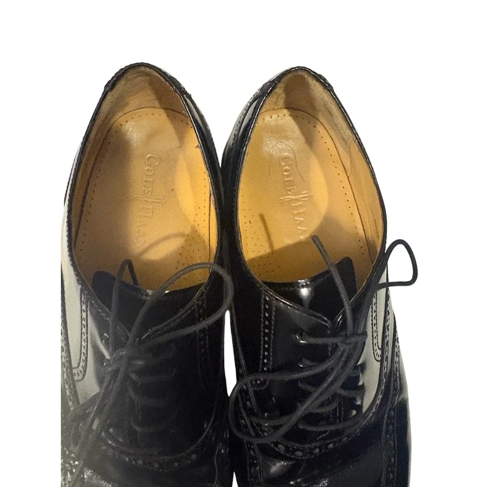 Cole Haan Mens Black Patent‎ Leather Wingtip Oxford Dress Shoes Size 12